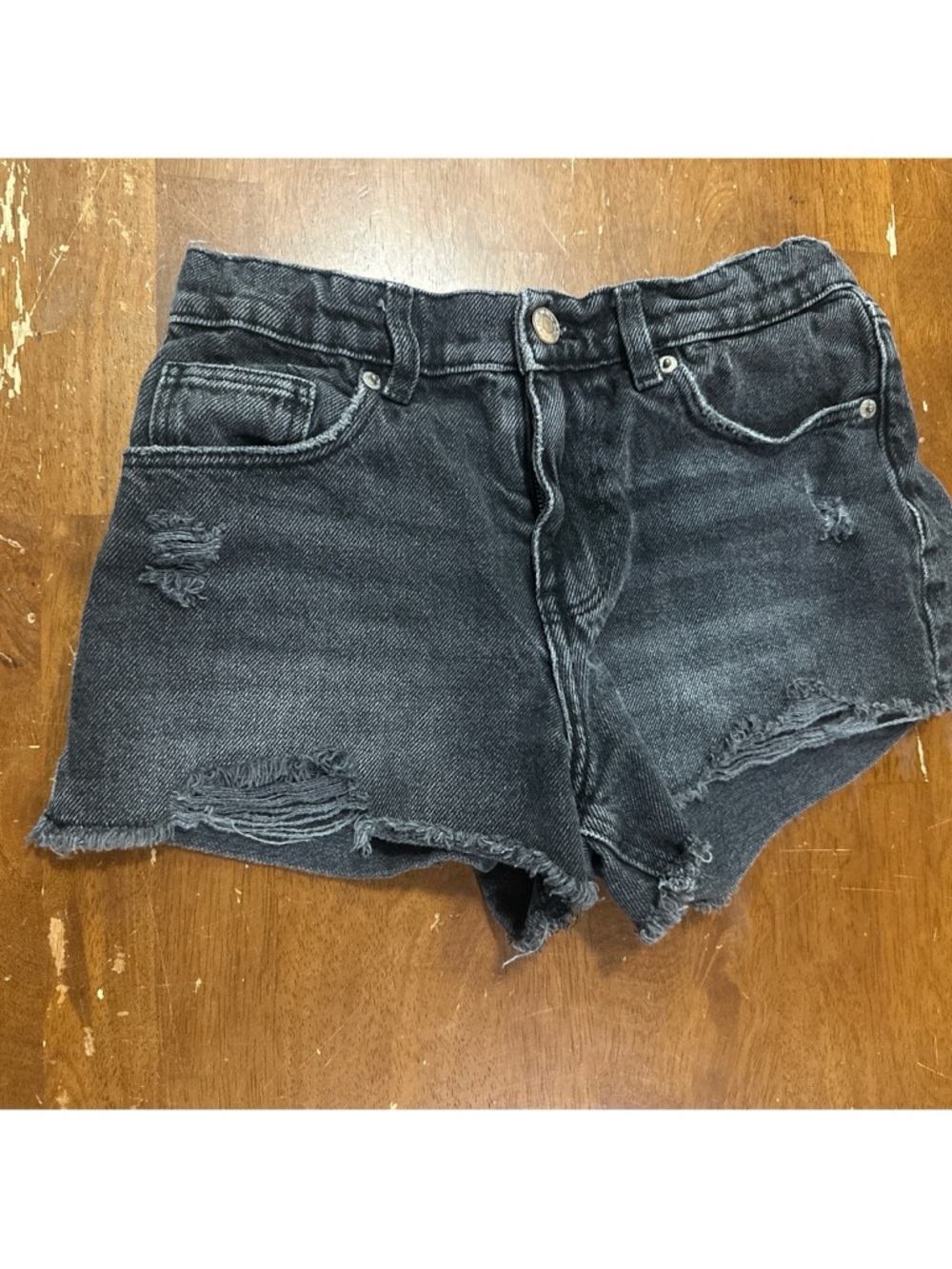 Zara Washed Charcoal Distressed Denim Shorts